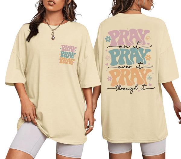Christian Shirts for Women Oversized Jesus Faith Pray T Shirts Religious Saying Bible Verse Inspirational Tee Tops