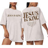 Oversized Tshirts for Women Christian Jesus is King Shirt Faith Religious Sayings Tees Loose Casual Bible Verse Tops