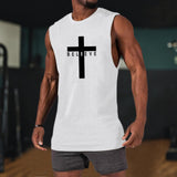 Weiyuqi Christian Tank Top for Men Jesus Cross Shirts Believe Printed Faith Sleeveless Graphic Tee Workout Muscle Shirt