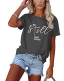 ASTANFY Christian Shirt Women Be Still and Know T-Shirt Inspirational Easter Jesus Short Sleeve Casual Tee Tops