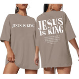 Oversized Tshirts for Women Christian Jesus is King Shirt Faith Religious Sayings Tees Loose Casual Bible Verse Tops