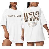 Oversized Tshirts for Women Christian Jesus is King Shirt Faith Religious Sayings Tees Loose Casual Bible Verse Tops