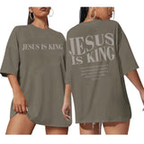Oversized Tshirts for Women Christian Jesus is King Shirt Faith Religious Sayings Tees Loose Casual Bible Verse Tops