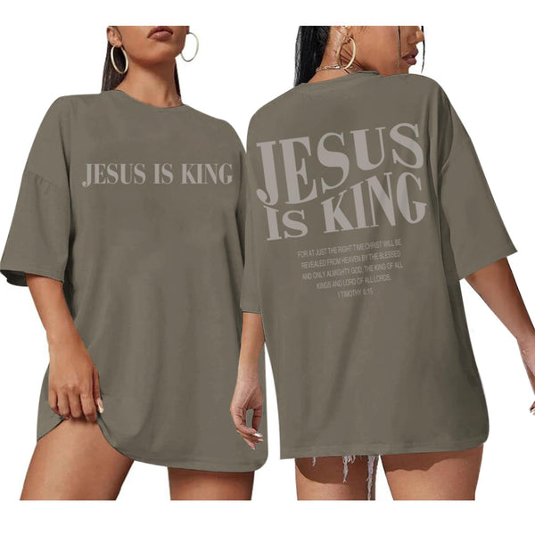 Oversized Tshirts for Women Christian Jesus is King Shirt Faith Religious Sayings Tees Loose Casual Bible Verse Tops