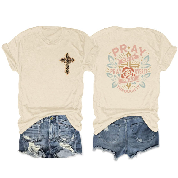 Christian Shirts for Women Pray Bible Verse Cross Graphic Shirt Faith Religious Vintage Shirts Floral Boho Tops