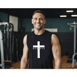 Weiyuqi Christian Tank Top for Men Jesus Cross Shirts Believe Printed Faith Sleeveless Graphic Tee Workout Muscle Shirt