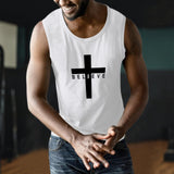 Weiyuqi Christian Tank Top for Men Jesus Cross Shirts Believe Printed Faith Sleeveless Graphic Tee Workout Muscle Shirt