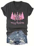 Women Christmas V Neck Shirt: Christmas Tree Tshirt Xmas Buffalo Plaid Shirt Casual Holiday Tee Tops
