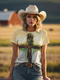 Christian T-Shirt Women Crewneck Short Sleeve Cross Letter Print Graphic Tops