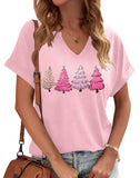 Christmas Shirts Women Merry Christmas Letter T-Shirt Christmas Graphic Shirt Xmas Holiday Casual V Neck Short Sleeve Tops