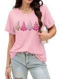 Christmas Shirts Women Merry Christmas Letter T-Shirt Christmas Graphic Shirt Xmas Holiday Casual V Neck Short Sleeve Tops