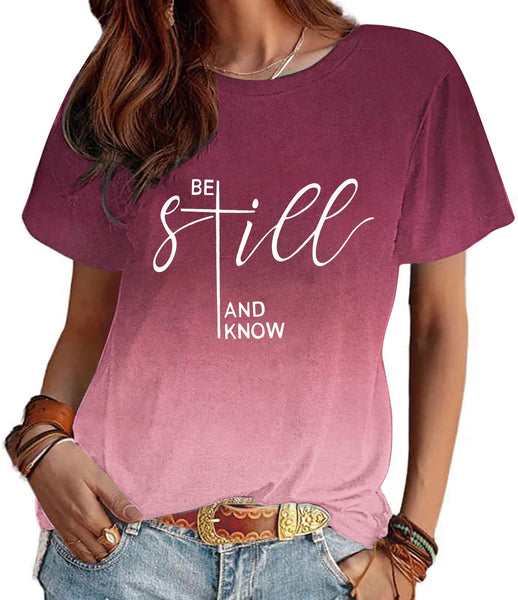 ASTANFY Christian Shirt Women Be Still and Know T-Shirt Inspirational Easter Jesus Short Sleeve Casual Tee Tops