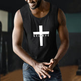 Weiyuqi Christian Tank Top for Men Jesus Cross Shirts Believe Printed Faith Sleeveless Graphic Tee Workout Muscle Shirt