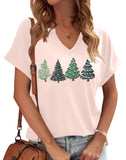 Christmas Shirts Women Merry Christmas Letter T-Shirt Christmas Graphic Shirt Xmas Holiday Casual V Neck Short Sleeve Tops