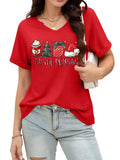 Christmas Shirts Women Merry Christmas Letter T-Shirt Christmas Graphic Shirt Xmas Holiday Casual V Neck Short Sleeve Tops