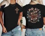 Christian Shirts for Women Pray Bible Verse Cross Graphic Shirt Faith Religious Vintage Shirts Floral Boho Tops