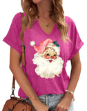 Christmas Shirts Women Merry Christmas Letter T-Shirt Christmas Graphic Shirt Xmas Holiday Casual V Neck Short Sleeve Tops