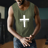 Weiyuqi Christian Tank Top for Men Jesus Cross Shirts Believe Printed Faith Sleeveless Graphic Tee Workout Muscle Shirt