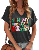 Christmas Shirts Women Merry Christmas Letter T-Shirt Christmas Graphic Shirt Xmas Holiday Casual V Neck Short Sleeve Tops