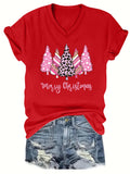 Women Christmas V Neck Shirt: Christmas Tree Tshirt Xmas Buffalo Plaid Shirt Casual Holiday Tee Tops