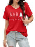 Christmas Shirts Women Merry Christmas Letter T-Shirt Christmas Graphic Shirt Xmas Holiday Casual V Neck Short Sleeve Tops