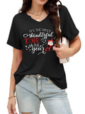 Christmas Shirts Women Merry Christmas Letter T-Shirt Christmas Graphic Shirt Xmas Holiday Casual V Neck Short Sleeve Tops