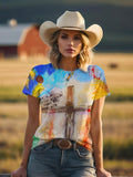Christian T-Shirt Women Crewneck Short Sleeve Cross Letter Print Graphic Tops