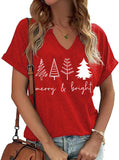 Christmas Shirts Women Merry Christmas Letter T-Shirt Christmas Graphic Shirt Xmas Holiday Casual V Neck Short Sleeve Tops
