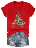 Women Christmas V Neck Shirt: Christmas Tree Tshirt Xmas Buffalo Plaid Shirt Casual Holiday Tee Tops