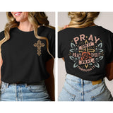 Christian Shirts for Women Pray Bible Verse Cross Graphic Shirt Faith Religious Vintage Shirts Floral Boho Tops