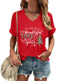 Women Christmas V Neck Shirt: Christmas Tree Tshirt Xmas Buffalo Plaid Shirt Casual Holiday Tee Tops