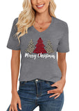 Women Christmas V Neck Shirt: Christmas Tree Tshirt Xmas Buffalo Plaid Shirt Casual Holiday Tee Tops