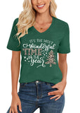 Women Christmas V Neck Shirt: Christmas Tree Tshirt Xmas Buffalo Plaid Shirt Casual Holiday Tee Tops
