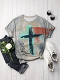 Christian T-Shirt Women Crewneck Short Sleeve Cross Letter Print Graphic Tops