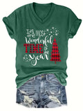 Women Christmas V Neck Shirt: Christmas Tree Tshirt Xmas Buffalo Plaid Shirt Casual Holiday Tee Tops