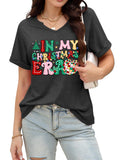 Christmas Shirts Women Merry Christmas Letter T-Shirt Christmas Graphic Shirt Xmas Holiday Casual V Neck Short Sleeve Tops