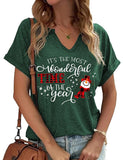 Christmas Shirts Women Merry Christmas Letter T-Shirt Christmas Graphic Shirt Xmas Holiday Casual V Neck Short Sleeve Tops