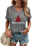 Women Christmas V Neck Shirt: Christmas Tree Tshirt Xmas Buffalo Plaid Shirt Casual Holiday Tee Tops