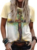 Christian T-Shirt Women Crewneck Short Sleeve Cross Letter Print Graphic Tops