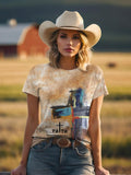 Christian T-Shirt Women Crewneck Short Sleeve Cross Letter Print Graphic Tops