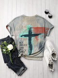 Christian T-Shirt Women Crewneck Short Sleeve Cross Letter Print Graphic Tops