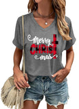 Women Christmas V Neck Shirt: Christmas Tree Tshirt Xmas Buffalo Plaid Shirt Casual Holiday Tee Tops