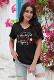 Christmas Shirts Women Merry Christmas Letter T-Shirt Christmas Graphic Shirt Xmas Holiday Casual V Neck Short Sleeve Tops