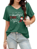 Christmas Shirts Women Merry Christmas Letter T-Shirt Christmas Graphic Shirt Xmas Holiday Casual V Neck Short Sleeve Tops