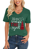 Women Christmas V Neck Shirt: Christmas Tree Tshirt Xmas Buffalo Plaid Shirt Casual Holiday Tee Tops