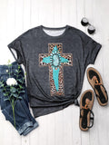 Christian T-Shirt Women Crewneck Short Sleeve Cross Letter Print Graphic Tops