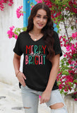 Christmas Shirts Women Merry Christmas Letter T-Shirt Christmas Graphic Shirt Xmas Holiday Casual V Neck Short Sleeve Tops