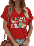 Christmas Shirts Women Merry Christmas Letter T-Shirt Christmas Graphic Shirt Xmas Holiday Casual V Neck Short Sleeve Tops