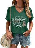 Women Christmas V Neck Shirt: Christmas Tree Tshirt Xmas Buffalo Plaid Shirt Casual Holiday Tee Tops