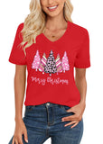 Women Christmas V Neck Shirt: Christmas Tree Tshirt Xmas Buffalo Plaid Shirt Casual Holiday Tee Tops